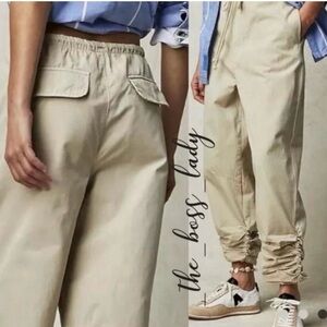 Free People NWOT light Parachute trousers Beige Ruched Joggers with Drawstring